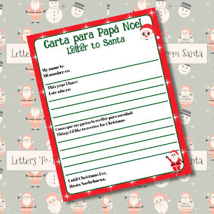Bilingual Red Editable Brev till Santa Spanska