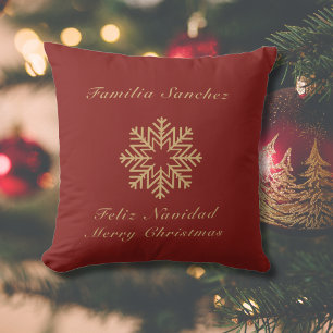 Bilingual Red och Golden jul Feliz Navidad Kudde