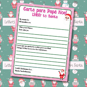 Bilingual Rosa Editable Brev till Santa Spanska