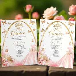 Bilingual Rosa  Quinceanera-budgetinbjudan