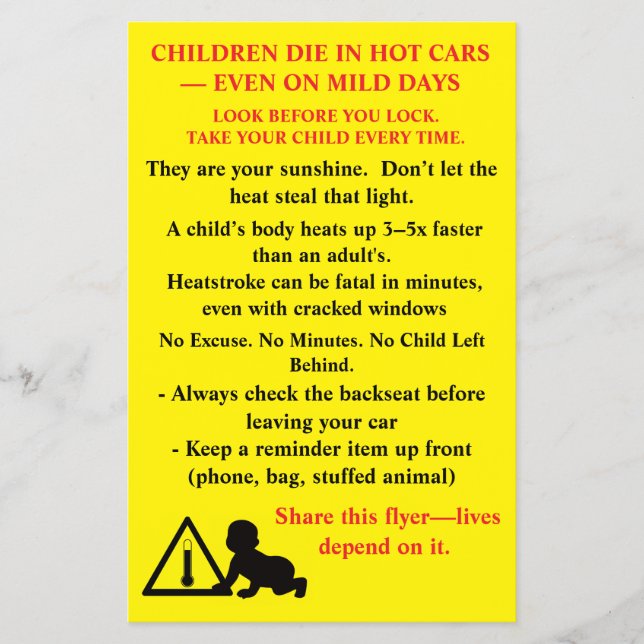 Bilingual Safety Flyer "Children Die in Hett Cars" (Framsidan)