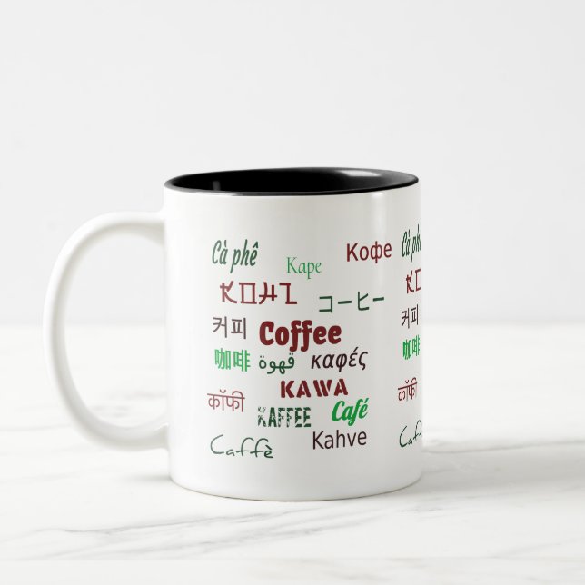 Bilingual, säg kaffe på alla språk, lärare Två-Tonad mugg (Vänster)