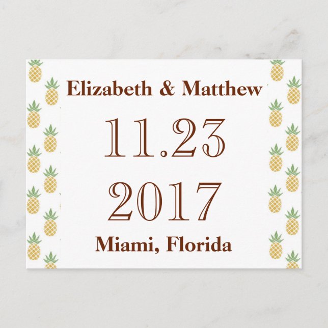 Bilingual Save the Date Postcard Tropical Meddelande Vykort (Framsida)