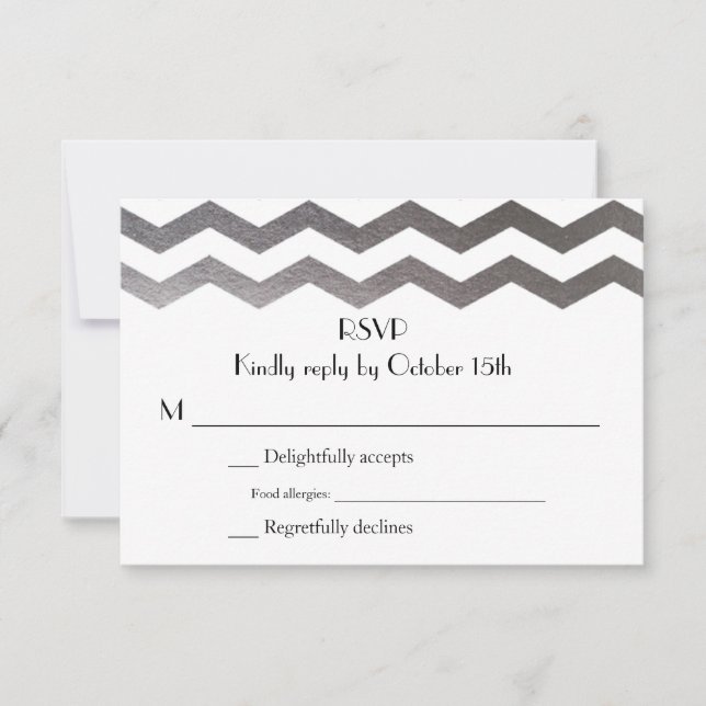 Bilingual Silver Chevron Wedding OSA Kort (Framsida)