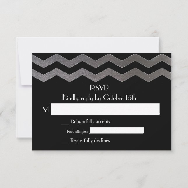 Bilingual Silver Night Chevron Bröllop OSA Kort (Framsida)