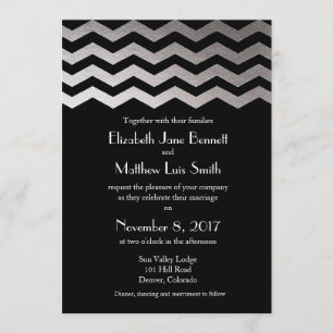 Bilingual Silver Night Chevron-bröllopsinbjudan Inbjudningar