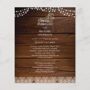 Bilingual Spain Boda RUSTIC bröllopsinbjudan Flygblad
