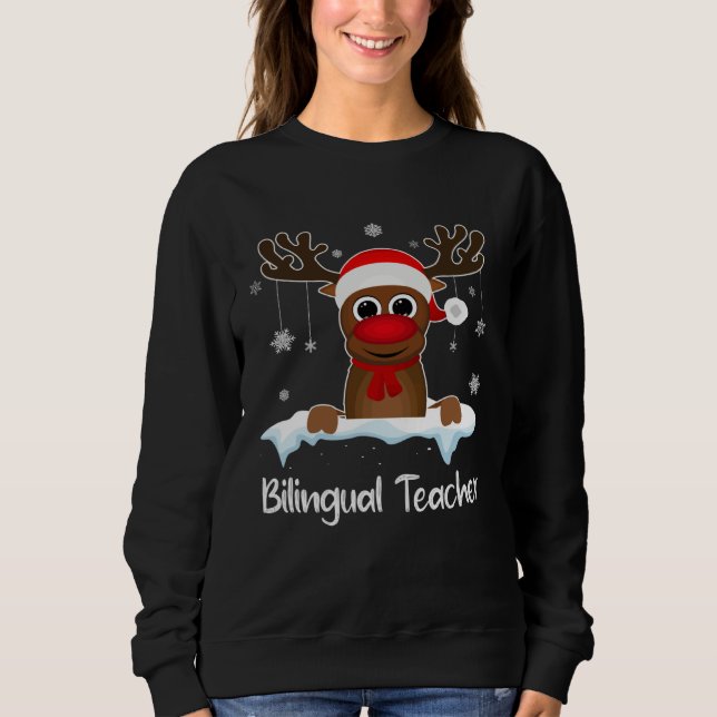 Bilingual Teacher Squad Reindeer Santa Hat Christm T Shirt (Framsida)