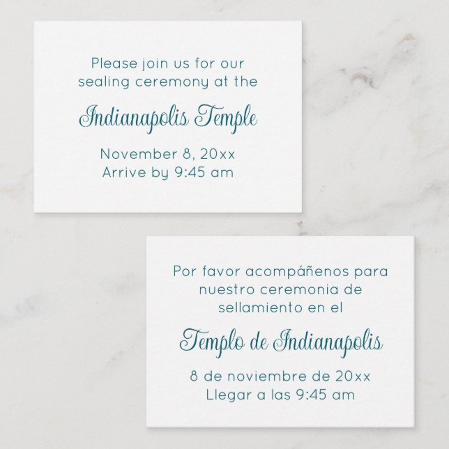 Bilingual Teal Script Temple Sealing Invitation Tilläggskort (Fram/baksida)