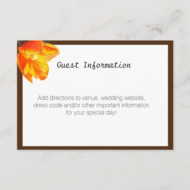 Bilingual Tulip Bröllop Guest-informationskort Tilläggskort (Framsida)