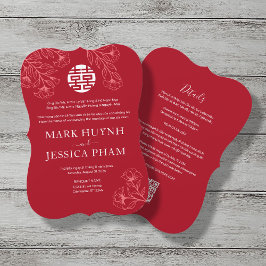 Bilingual Vietnamese English Red Blommigt Bröllop Inbjudningar