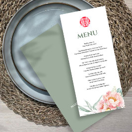 Bilingual Vietnamese Peony Sång Hy Bröllop Menu Meny