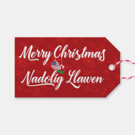 Bilingual Welsh American Helgdag Gift Märkres Presentetikett