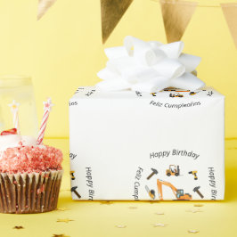 Bilingual White Construction Boy Birthday Presentpapper