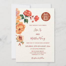 BILINGUAL | White Peony China Bröllop Inbjudningar
