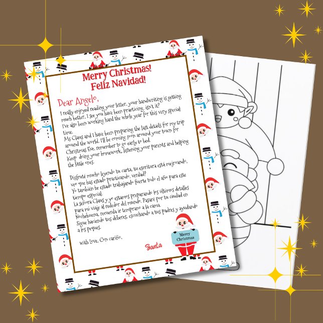 Bilingual White Santa Brev för barn Spanien (White bilingual letter from Santa  Christmas, Custom text, name & personalized Multilingual Project)