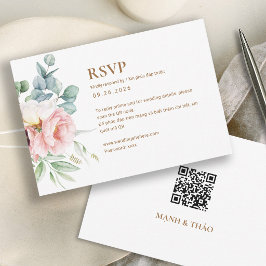 Bilinguala vietnamesiska Peony bröllop RSVP (QR-ko OSA Kort