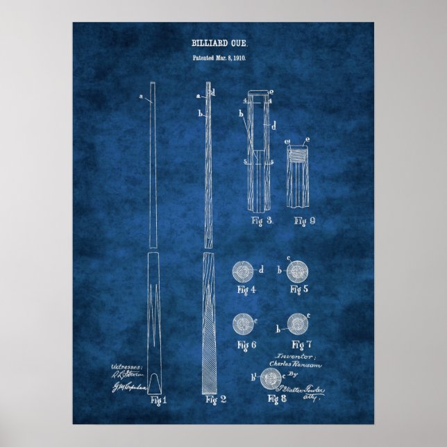 Biljard Cue Patent Art #4 Rec Room Decor Poster (Framsidan)