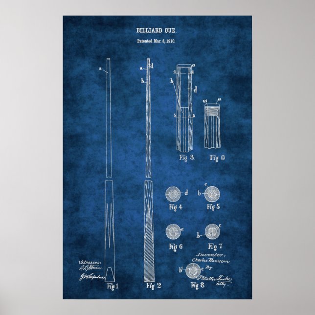 Biljard Cue Patent Art Skriv ut nr 4 Bassäng Room  Poster (Framsidan)