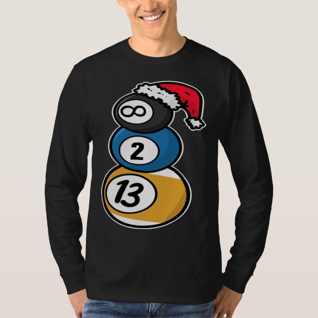 Biljard jul snöman med biljardbollar  t shirt (Framsida)