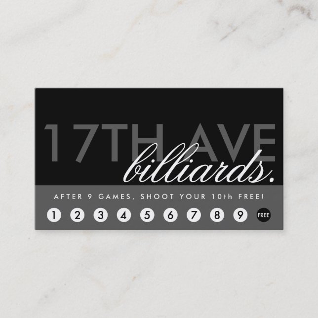 BILJARDbelöningprogram Lojalitetskort (Framsida)