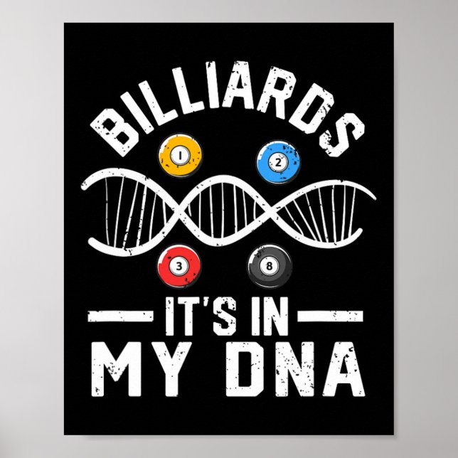 Biljarder i min Dna Funny Bassäng Billiard Player Poster (Framsidan)