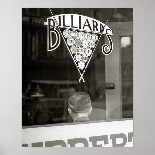 Biljardhall, 1938. Gammalt foto Poster (Framsidan)