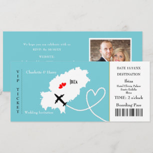 Biljett Boarding Pass Bröllop Destination Ibiza Inbjudningar