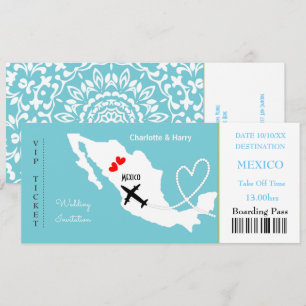Biljett Boarding Pass Bröllop Destination Mexico Inbjudningar