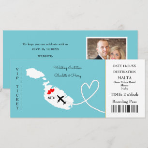 Biljett-boardingkort Bröllop destination Malta Inbjudningar
