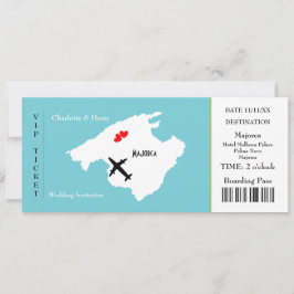 Biljett Boardingpass Bröllop destination Mallorca Inbjudningar