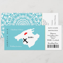 Biljett Boardingpass Bröllop destination Mallorca Inbjudningar