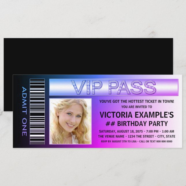 Biljett Födelsedagsfest inbjudan (Fram/baksida)