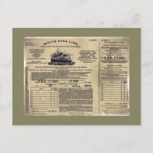 Biljett för RMS Titanic 1912 Helg Vykort