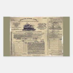 Biljett för RMS Titanic 1912 Rektangulärt Klistermärke