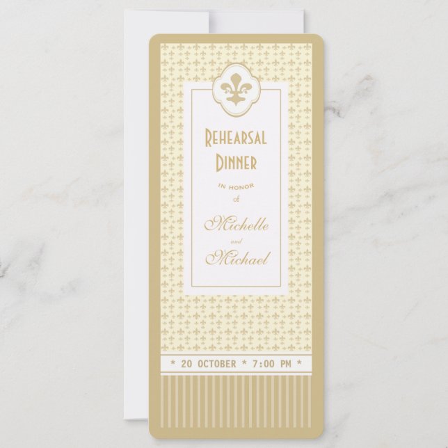 Biljett Guld Fleur de Lis repetitionsmiddag Inbjudningar (Framsida)