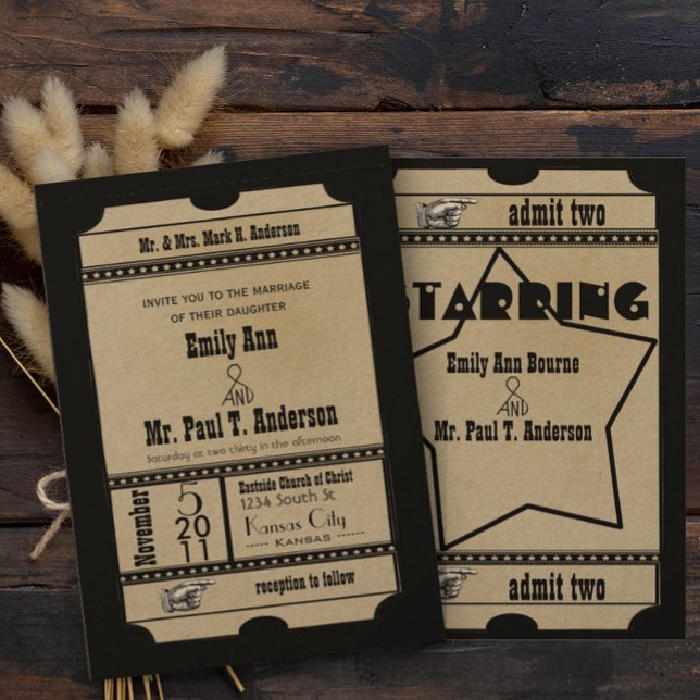 Biljett Old Hollywood Bröllopsinbjudningar Inbjudningar (Skapare uppladdad)