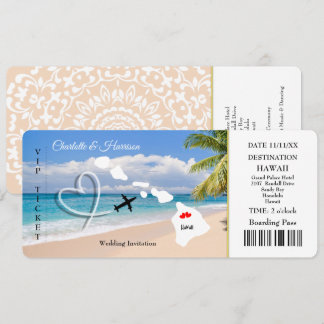 Biljett Pass Bröllop Destination Hawaii Inbjudningar