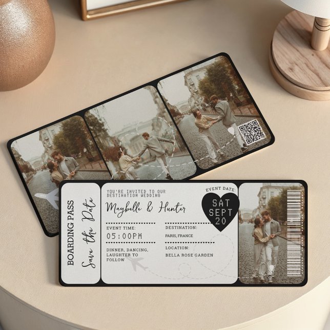 Biljett QR-kod för destinationsbröllopsbordning Inbjudningar (Destination Wedding Boarding Pass Ticket QR Code Invitation)