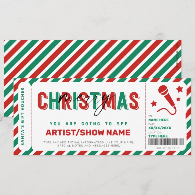 Biljett Template Voucher för julkonsert (Fram/baksida)