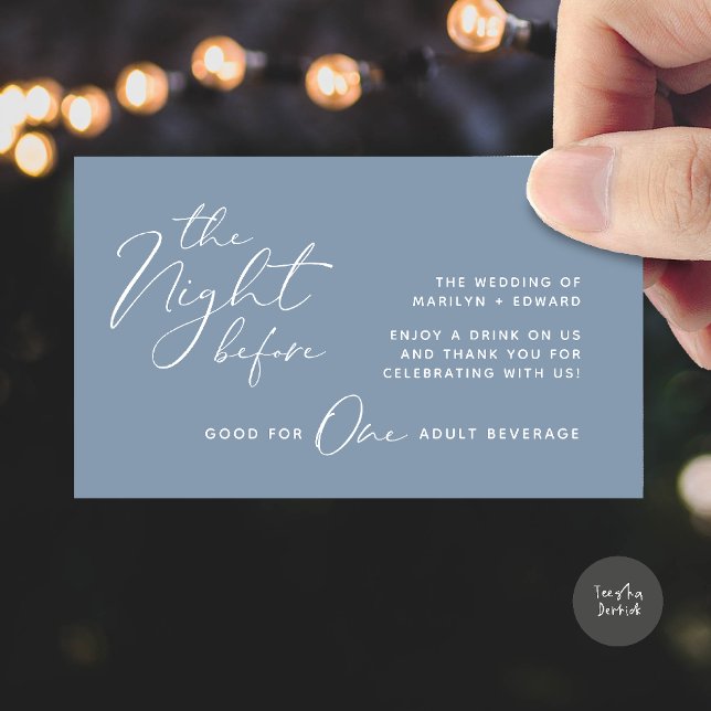 Biljett, Vuxen Beverage, Modern Bröllopsfest Tilläggskort (The Night Before, Drink Ticket, Adult Beverage, Modern Wedding Party Enclosure Card Dusty Blue)