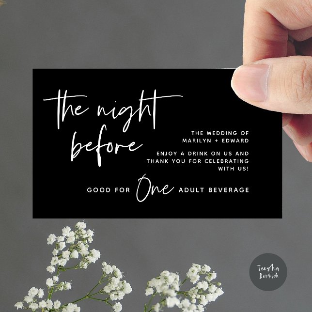 Biljett, Vuxen Beverage, Modern Bröllopsfest Tilläggskort (Drink Ticket, Adult Beverage, Modern Wedding Dinner Party Enclosure Card Classy Black White)
