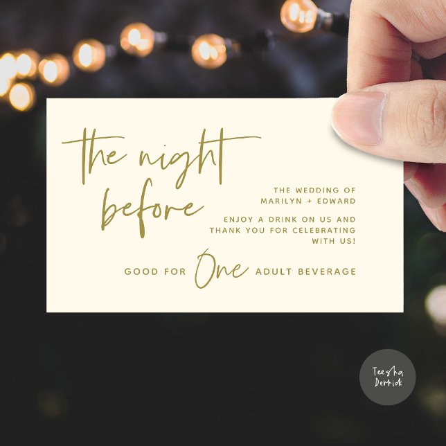 Biljett, Vuxen Beverage, Modern Bröllopsfest Tilläggskort (Drink Ticket, Adult Beverage, Modern Wedding Dinner Party Enclosure Card Yellow Gold)