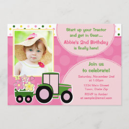 Biljettkort för Tractor Girl Birthday-inbjudan 5 x Inbjudningar