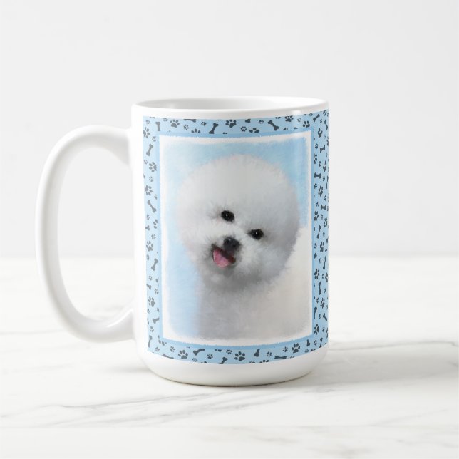 Biljon Frise Painting - Cute Original Hund Art Kaffemugg (Vänster)