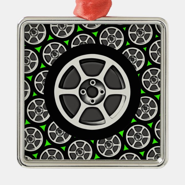 Bilkant & däck julgransprydnad metall (Framsidan)