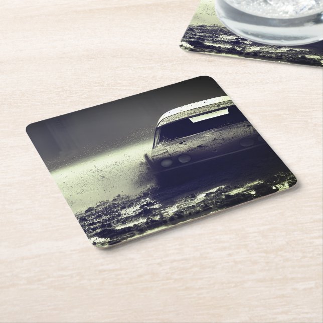 Bilkörning i Lera Underlägg Papper Kvadrat (Vinklad)