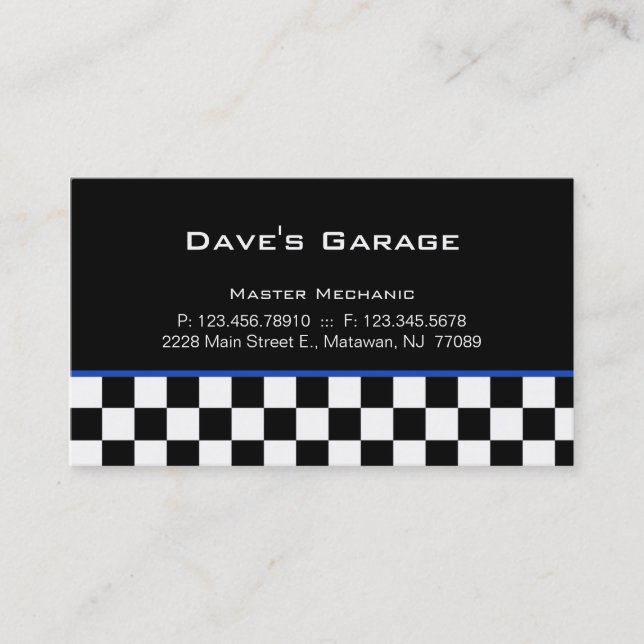 Bilkort för Auto Garage Racing Blå Visitkort (Framsida)