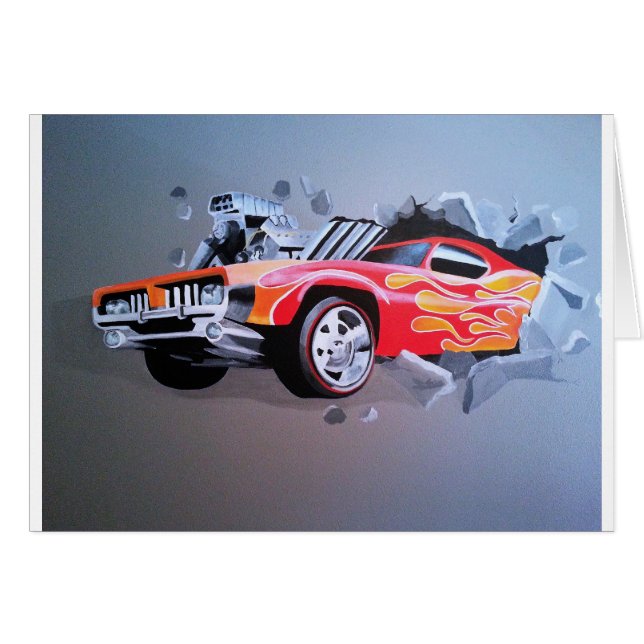 Bilkrasch genom vägg hälsningskort (Framsidan Horizontal)