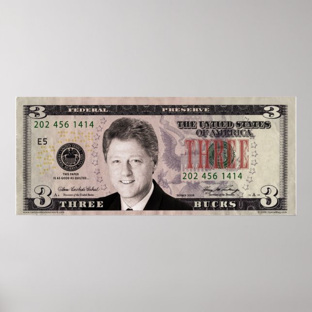 Bill Clinton $3 Bill Poster (Framsidan)